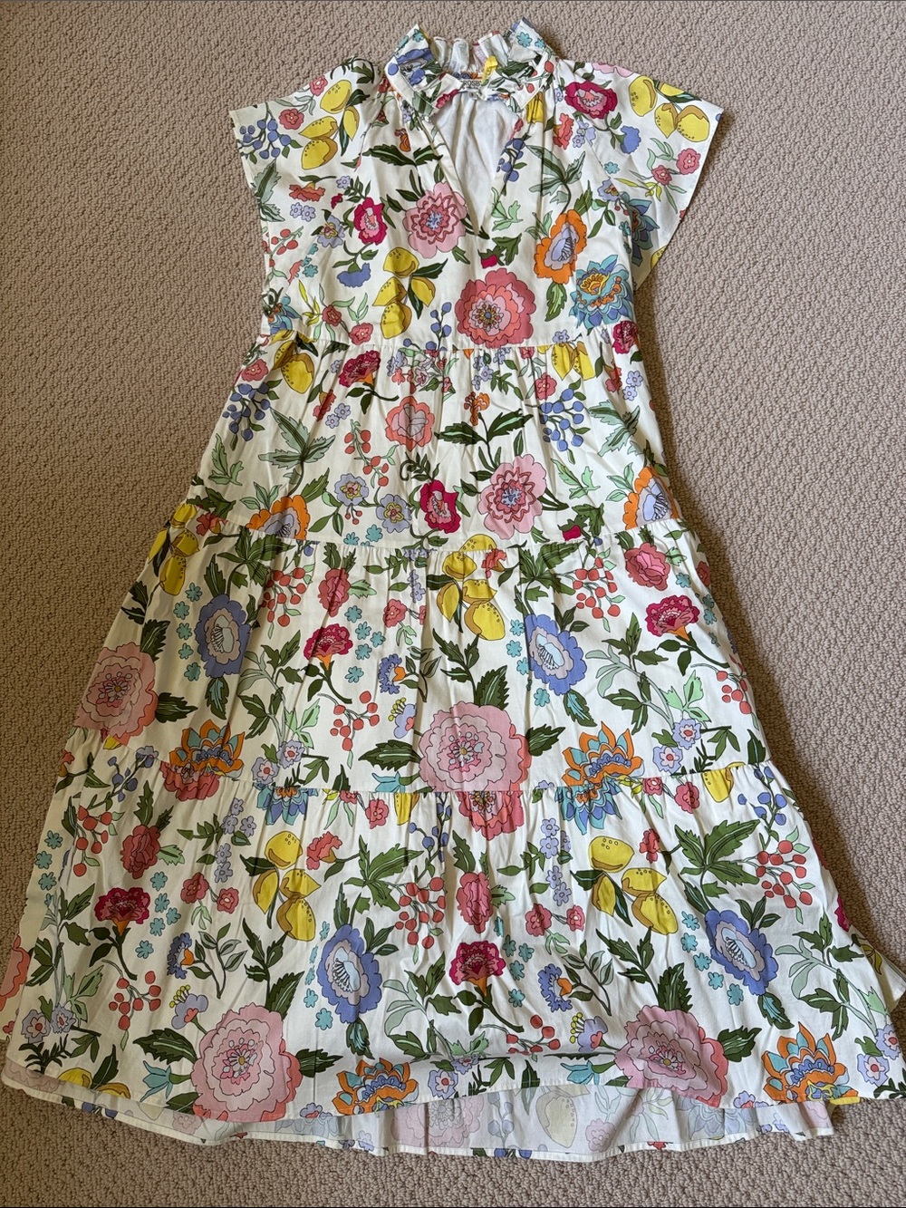 CROSBY Floral Tiered Dress with Pink, Yellow & Blue Blooms